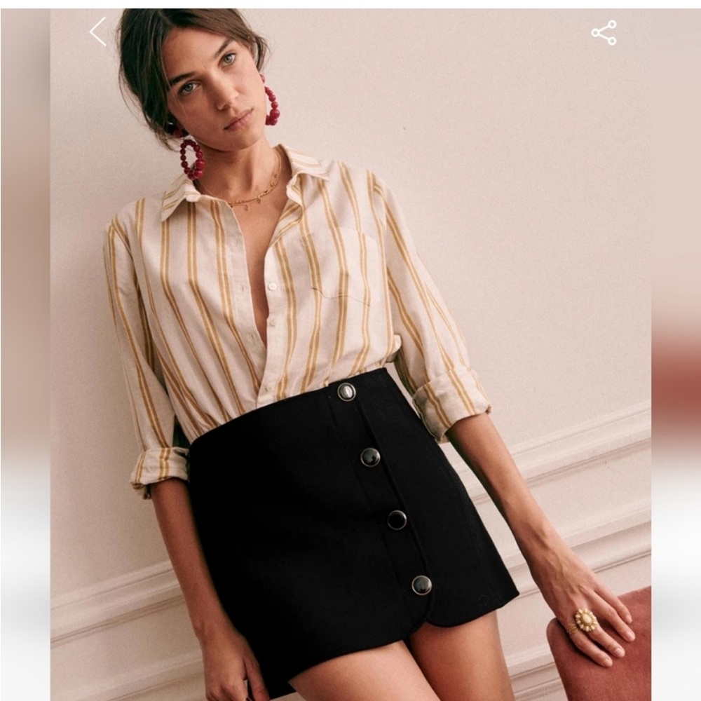 Sezane Black Mini Skirt with Front Buttons